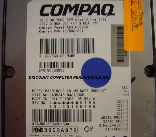 COMPAQ 127892-001 - 18GB 7200RPM 3.5in LP SCA 80PIN - Call or Em