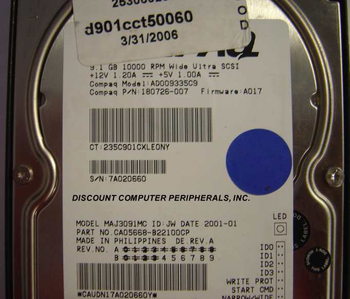 COMPAQ 180726-007 - 9.1GB 10K RPM 3.5 LP SCSI SCA 80PIN AD009335