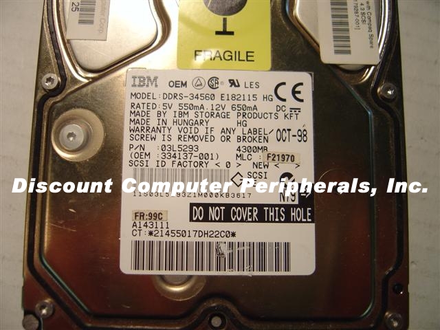 COMPAQ 334137-001 - 4.5GB 3.5IN SCSI WIDE 68PIN DDRS-34560 - Cal
