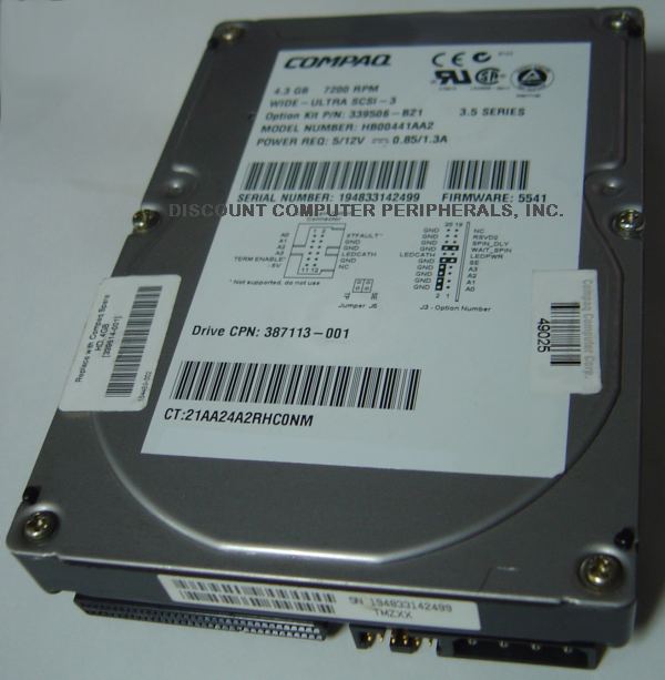 COMPAQ 387113-001 - 4.5GB 7200RPM 3.5IN SCSI WIDE 68PIN No Tray
