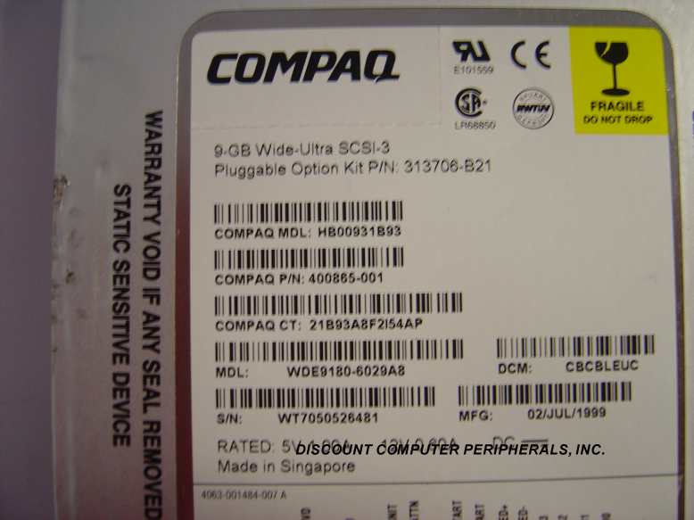 COMPAQ 400865-001 - 9GB 7200RPM 3.5IN SCSI 80PIN Drive No Tray H