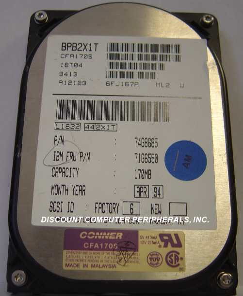 CONNER CFA170S - 170MB 3.5IN SCSI 50 PIN Drive IBM-74G8685 71G65
