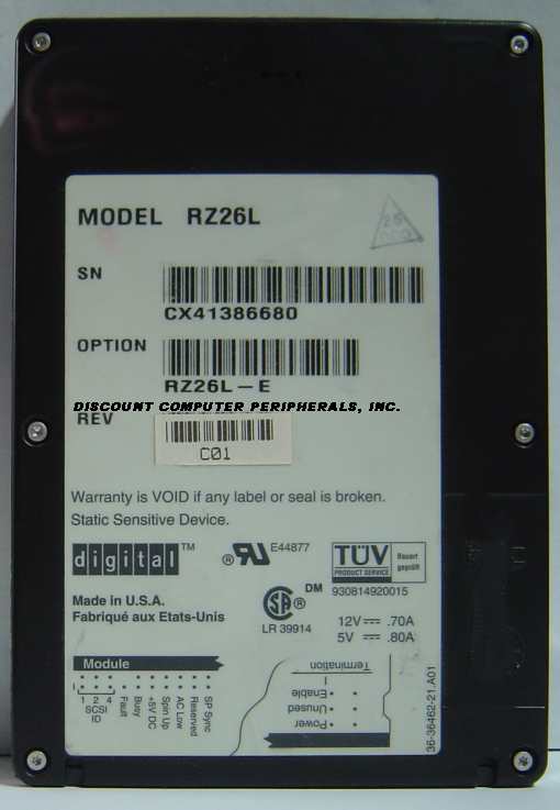 DEC RZ26L-E - 1GB 3.5IN 3H SCSI 50PIN - Call or Email for Quote.