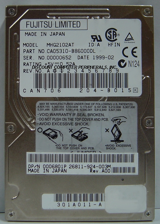 FUJITSU MHG2102AT - 10GB 2.5 inch IDE - Call or Email for Quote.