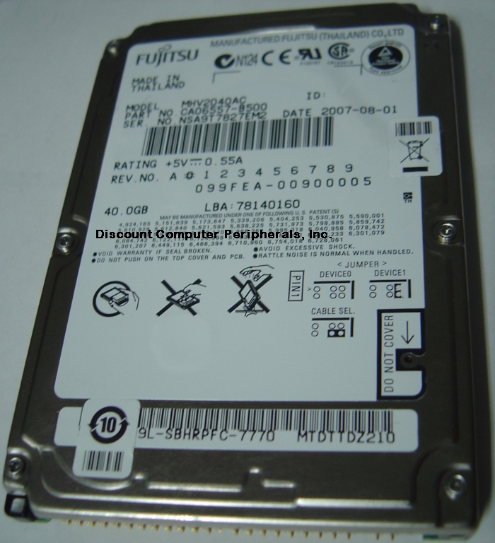 FUJITSU MHV2040AC - 40GB 2.5 inch 4200RPM ATA-133 9.5MM IDE LAPT