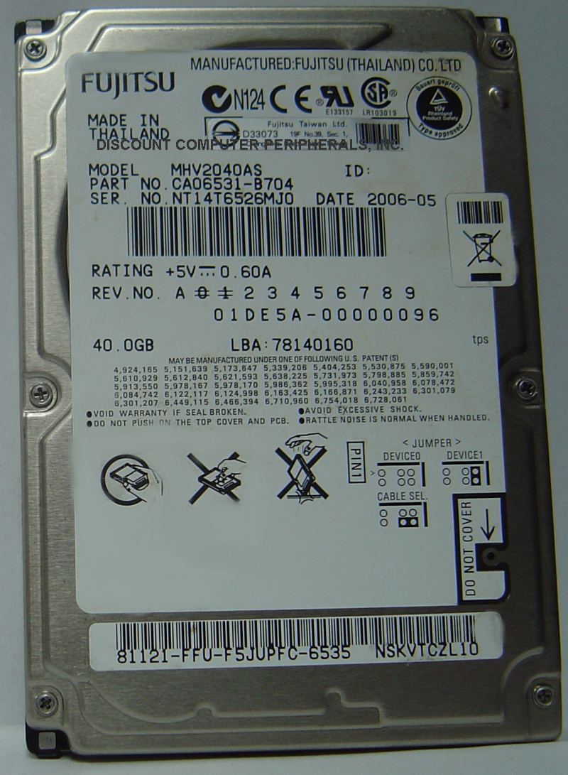 FUJITSU MHV2040AS - 40GB 5400 RPM IDE Ultra ATA100 2.5in Noteboo