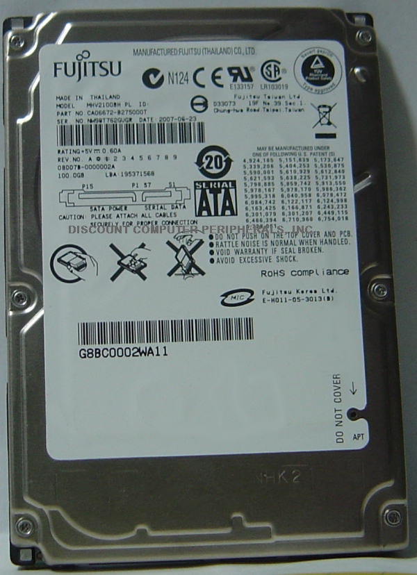 FUJITSU MHV2100BH - 100GB 2.5in SATA-150 5400RPM Laptop Drive -