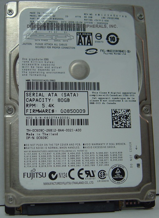FUJITSU MHZ2080BH - 80GB 5400RPM SATA-300 2.5in Laptop Drive - C