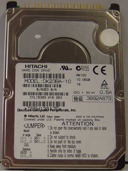 HITACHI DK23BA-10 - 10GB 4200RPM ATA-66 2.5IN 9.5MM IDE - Call o