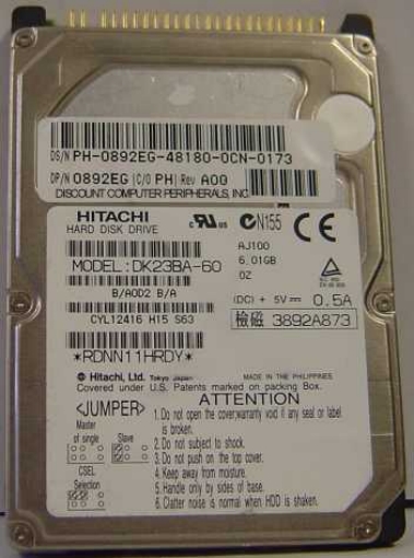 HITACHI DK23BA-60 - 6GB 2.5IN 4200RPM ATA-66 IDE Drive - Call or