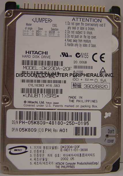 HITACHI DK23DA-20F - 20GB 2.5IN 9.5MM 4200RPM ATA-100 IDE