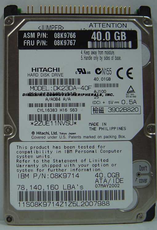 HITACHI DK23DA-40F - 40GB 2.5IN 9.5MM 4200RPM ATA-100 IDE