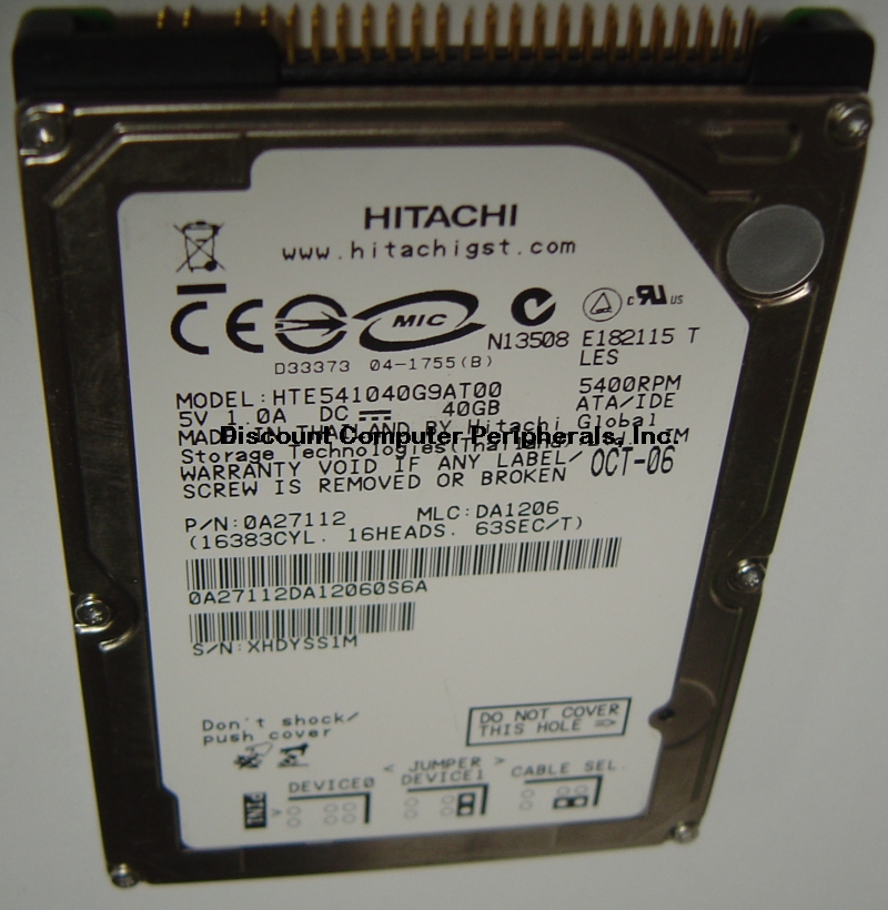HITACHI HTE541040G9AT00 - 40GB ATA-100 9.5MM IDE 5400RPM 2.5in D