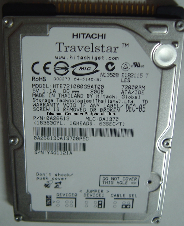 HITACHI HTE721080G9AT00_NEW - 80GB 7200RPM IDE 2.5IN ATA-100 NEW