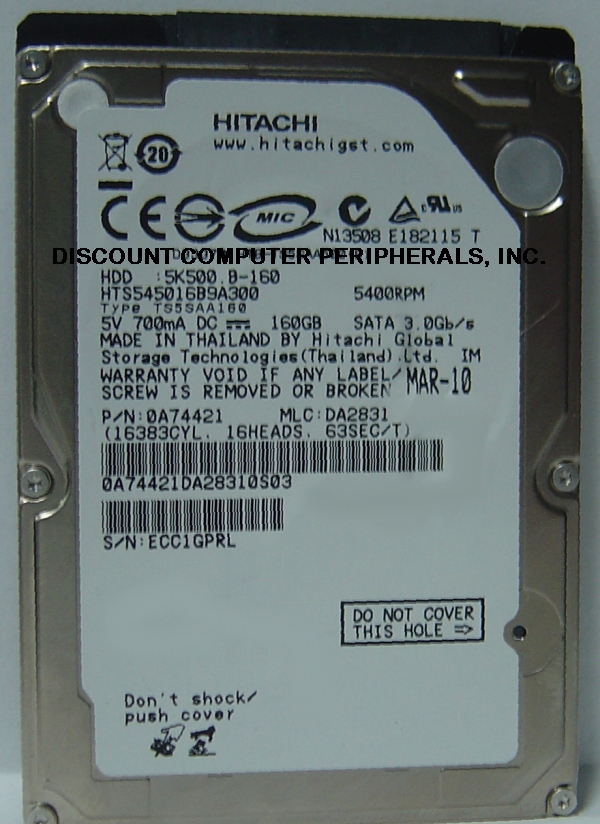 HITACHI HTS545016B9A300 - 160GB 5400RPM SATA-300 9.5MM 2.5 INCH