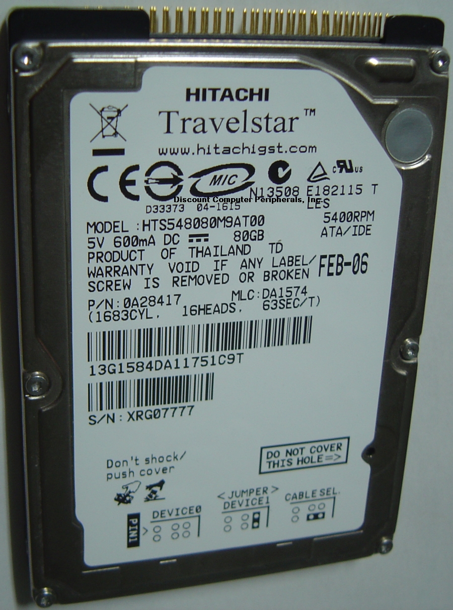 HITACHI HTS548080M9AT00_NEW - 80GB 5400RPM ATA-100 2.5IN 9.5MM N