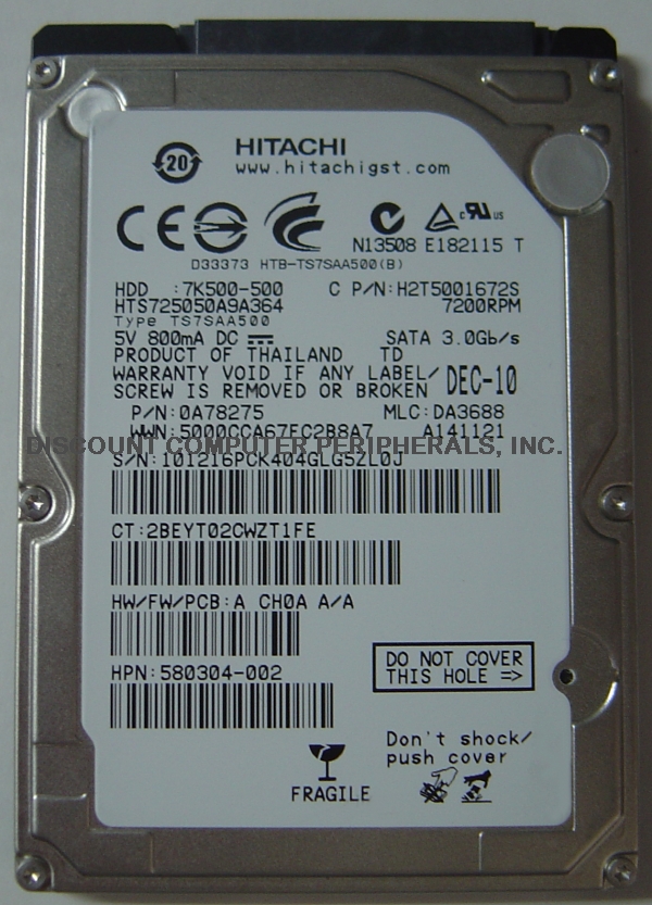 HITACHI HTS725050A9A364 - 500GB 7200RPM SATA-300 2.5in Laptop Dr