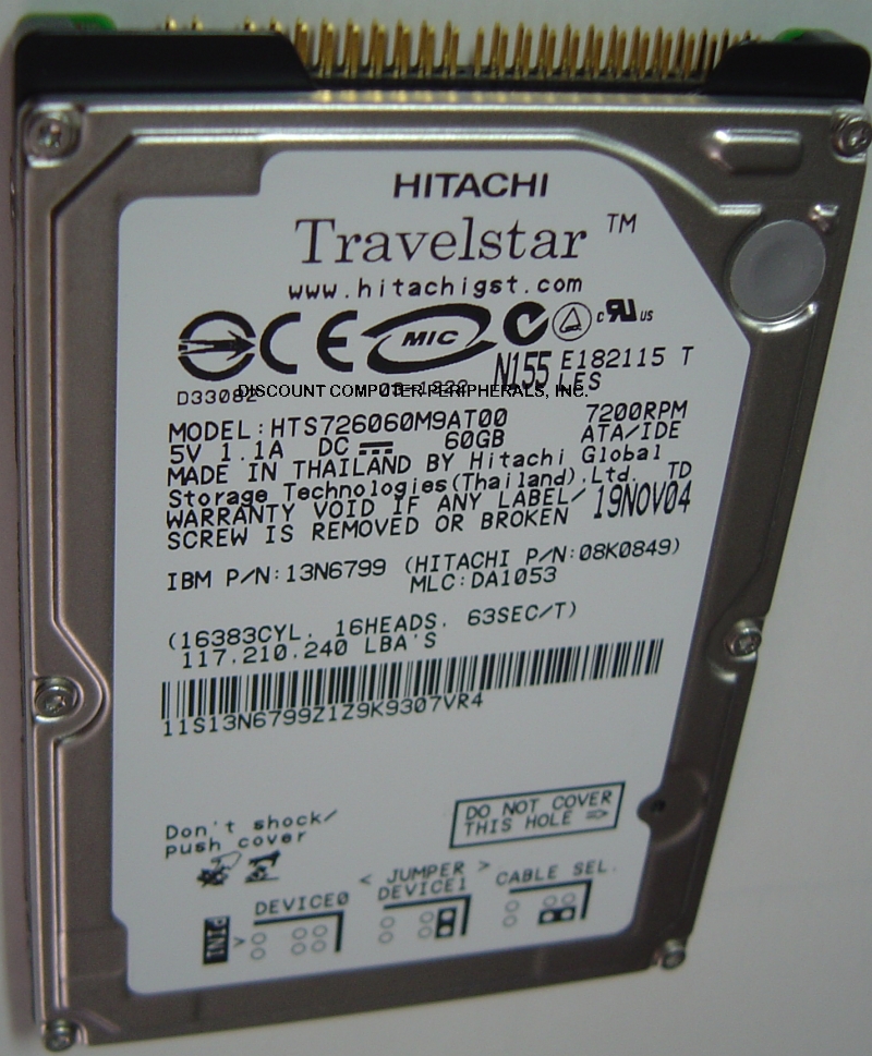 HITACHI HTS726060M9AT00_NEW - NEW Travelstar 7K60 60GB 7200 RPM
