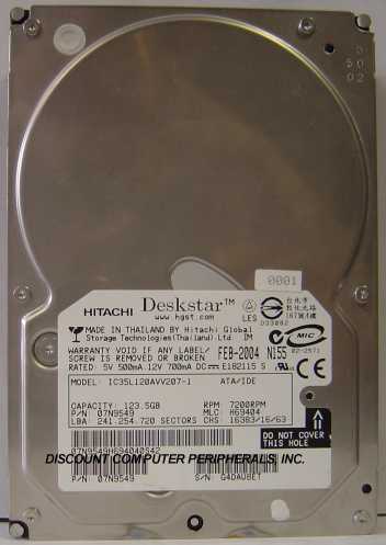 HITACHI IC35L120AVV207-1 - 123GB 7200 RPM ATA-100 3.5 IDE 07N954