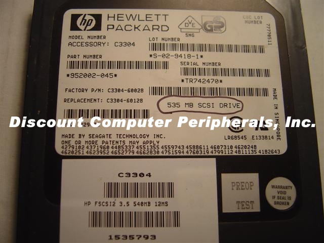 HEWLETT PACKARD C3304 - 535MB 3.5IN 3H SCSI 50PIN - Call or Emai