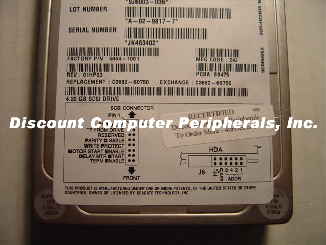 HEWLETT PACKARD C3682-60750 - 4GB 3.5IN 3H SCSI SCA 80PIN