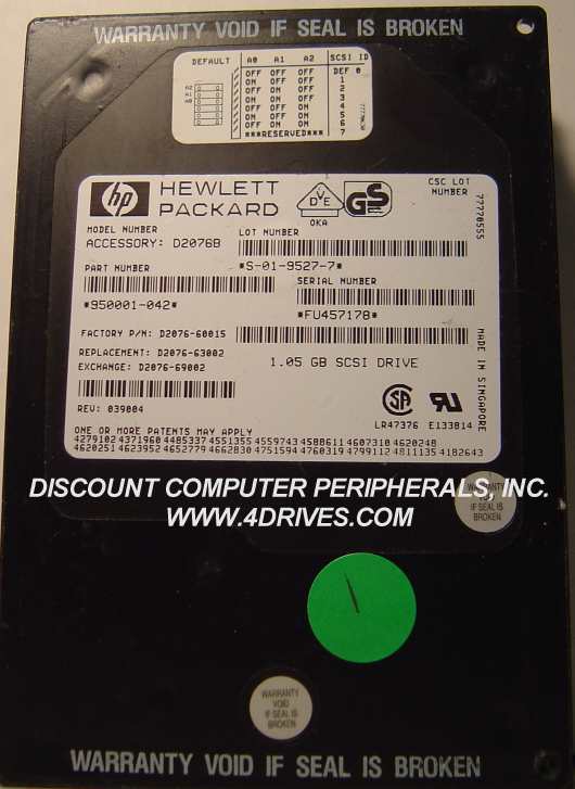 HEWLETT PACKARD D2076B - 1.05GB 3.5IN 3H SCSI 50PIN - - Call or