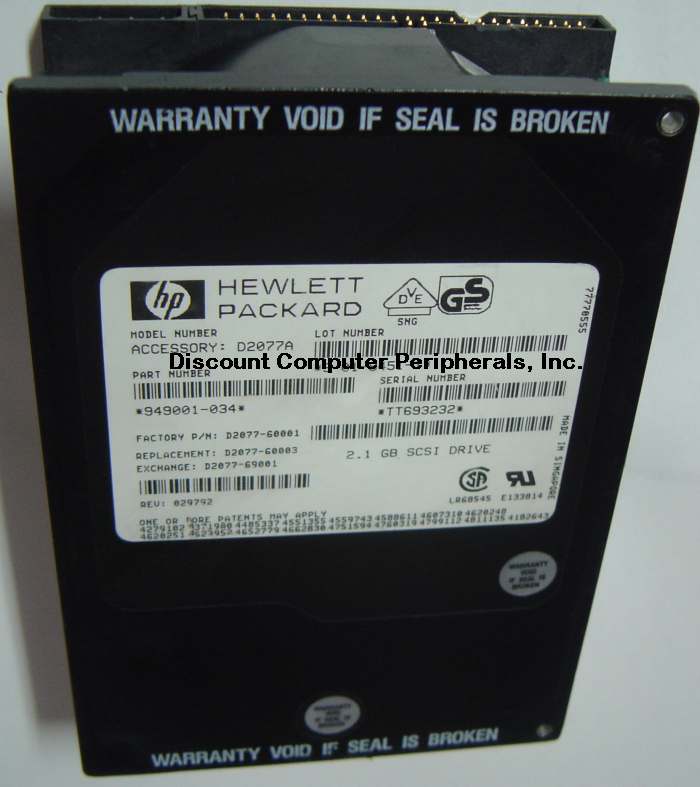 HEWLETT PACKARD D2077A - 2.1GB 3.5IN HH SCSI 50PIN - Call or Ema