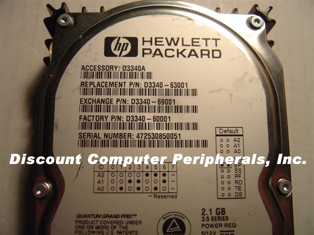 HEWLETT PACKARD D3340A - 2.GB SCSI HH 3.5IN - Call or Email for