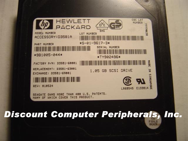 HEWLETT PACKARD D3581A - 1.0GB 3.5IN 3H SCSI SCA 80PIN - Call or