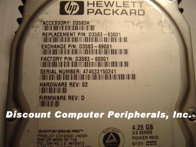 HEWLETT PACKARD D3583A - 4.2GB 3.5IN HH SCSI SCA 80 PIN - Call o