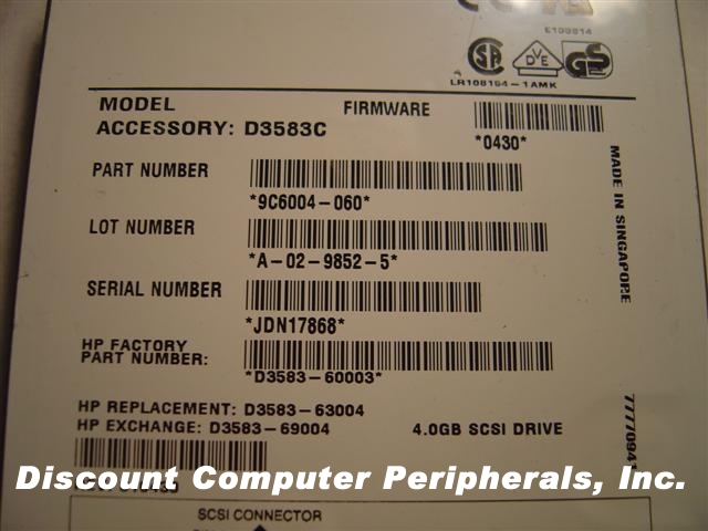 HEWLETT PACKARD D3583C - 4GB 3.5IN HH 7200RPM SCSI SCA 80PIN - C
