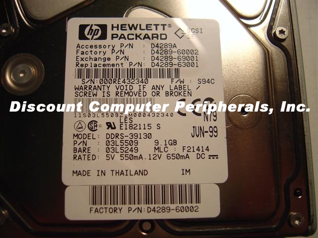 HEWLETT PACKARD D4289A - 9.1GB 3.5 HH SCSI SCA 80PIN