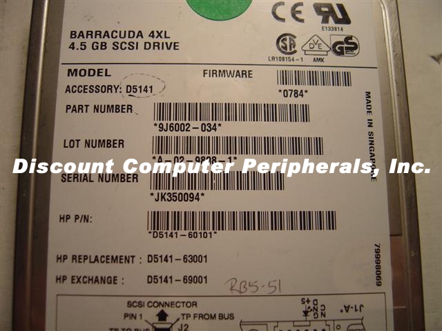 HEWLETT PACKARD D5141 - 4.5GB 3.5IN 3H SCSI WIDE - Call or Email