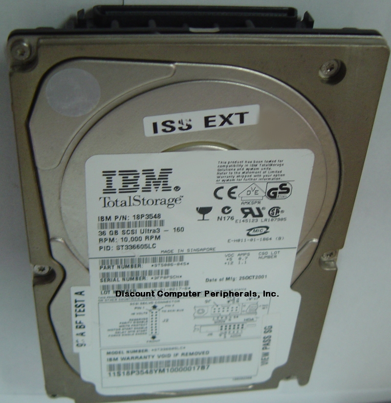 IBM 18P3548 - 36GB 10K RPM U160 3.5IN SCSI 80PIN -NO TRAY