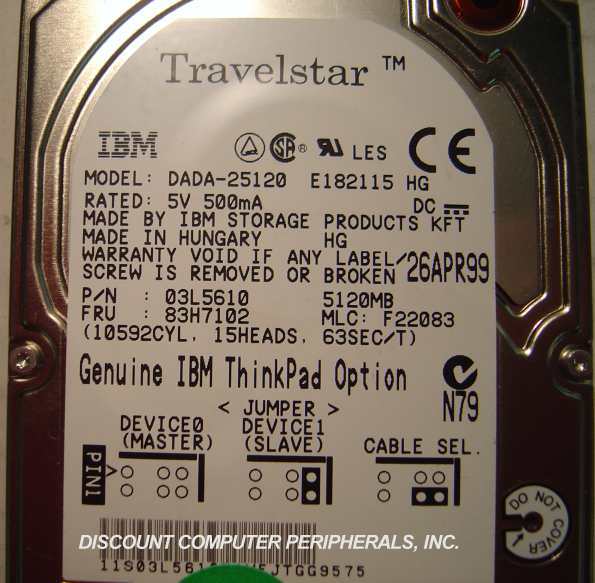 IBM DADA-25120 - 5.1GB 4200RPM 12MM 2.5" IDE Hard Drive