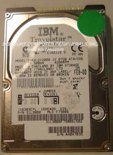 IBM DARA-212000 - 12GB 2.5" 4200RPM IDE Hard Drive - Call or
