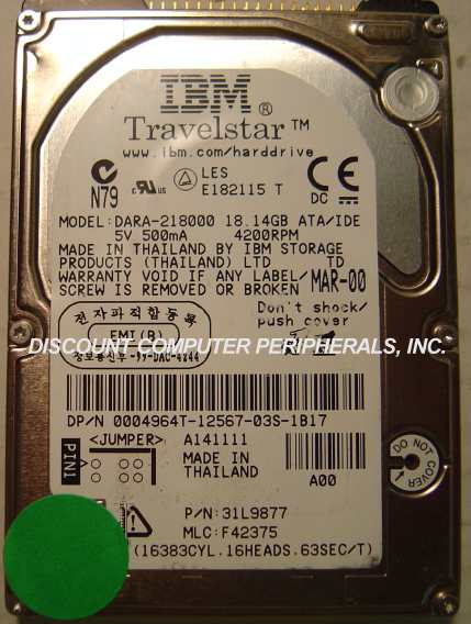 IBM DARA-218000 - 18GB 2.5IN 12.5MM ATA-66 LAPTOP 4200RPM