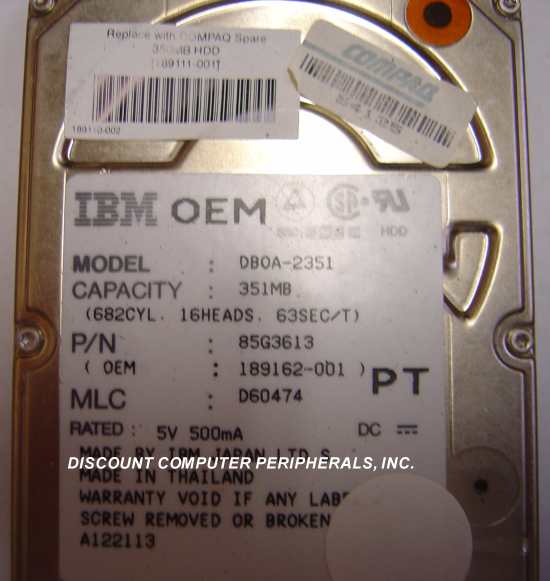 IBM DBOA-2351 - 351MB 2.5" 4000RPM  IDE Hard Drive 85G3613 -