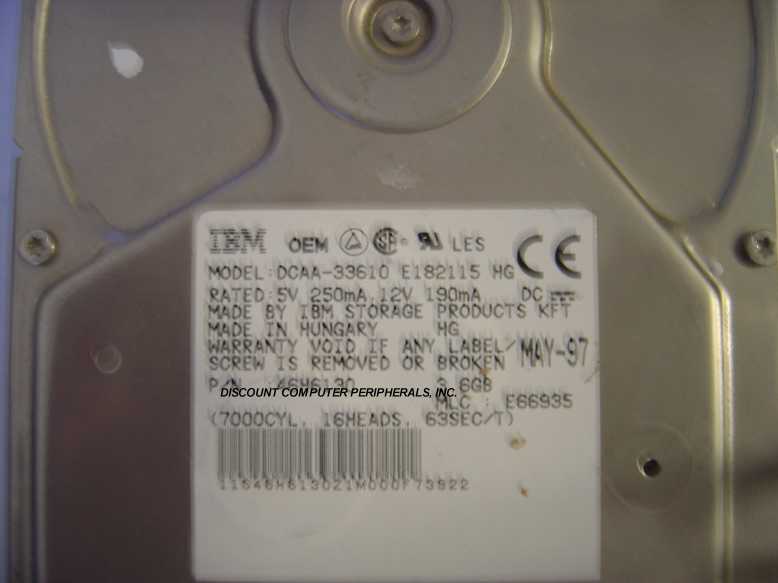 IBM DCAA-33610 - 3.6GB 3.5" IDE Hard Drive - Call or Email fo