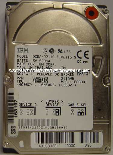 IBM DCRA-22110 - 2.1GB 17MM 4900RPM IDE LAPTOP DRIVE - Call or E