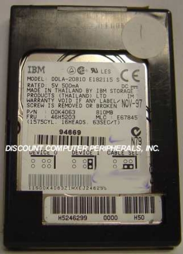 IBM DDLA-20810 - 810MB IDE LAPTOP DRIVE -00K4063