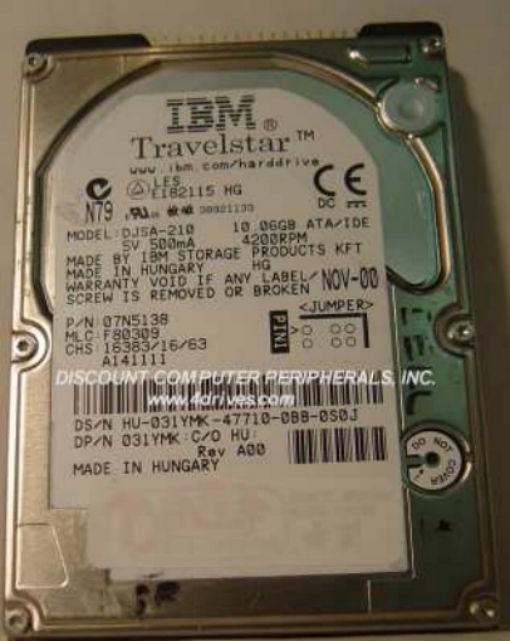 IBM DJSA-210 - 10GB 4200RPM 12MM IDE LAPTOP DRIVE