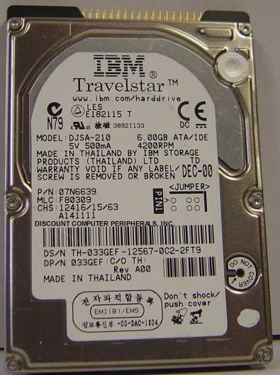 IBM DJSA-210_6GB - 6GB 4200RPM 12MM ATA-66 IDE LAPTOP DRIVE - Ca
