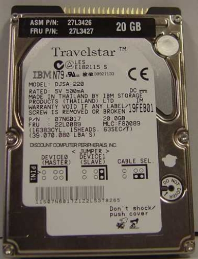 IBM DJSA-220 - 20GB 4200RPM 9.5MM IDE LAPTOP DRIVE - Call or Ema