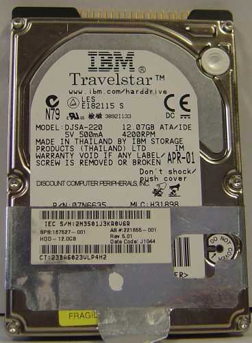 IBM DJSA-220_12GB - 12GB 4200RPM 9.5MM IDE LAPTOP DRIVE