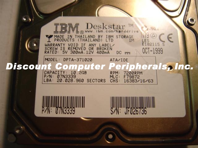 IBM DPTA-371020 - 10.2GB 7200RPM ATA-100 3.5IN 3H IDE