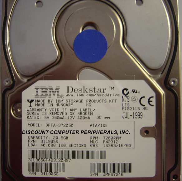 IBM DPTA-372050 - 20.5GB 7200RPM ATA-66 3.5IN 3H IDE - Call or E