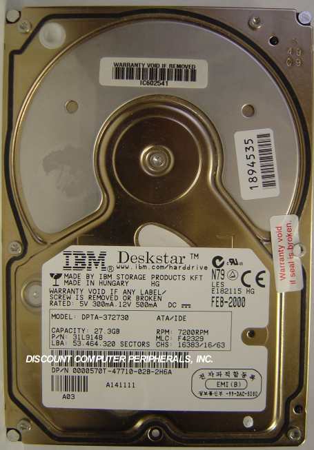 IBM DPTA-372730 - 27.3GB 7200RPM ATA-66 3.5IN IDE 31L9148 - Call