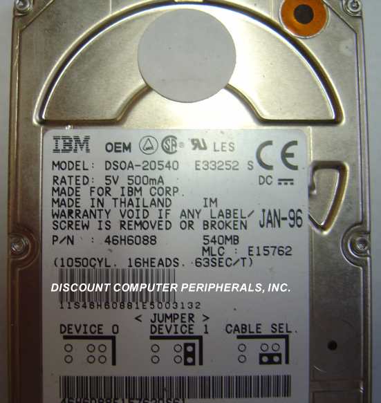 IBM DSOA-20540 - 540MB 2.5IN IDE LAPTOP DRIVE 46H6088