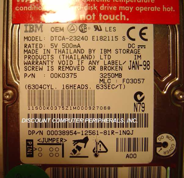 IBM DTCA-23240 - 3.25GB 2.5IN 4200 RPM LAPTOP IDE
